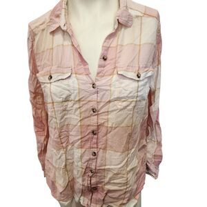 Toad&Co Plaid Button Up Shirt Womens L Pink Cotton Lightweight Casual Shirt